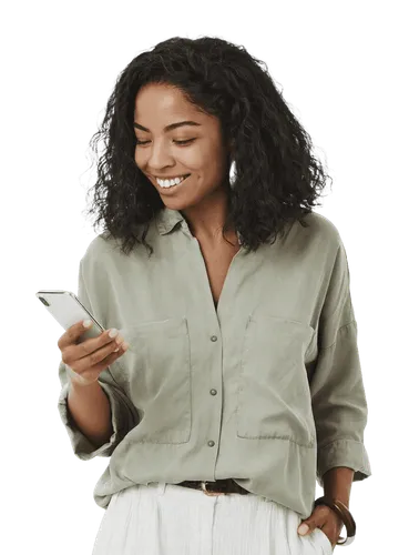 A woman starting a consultation on her phone